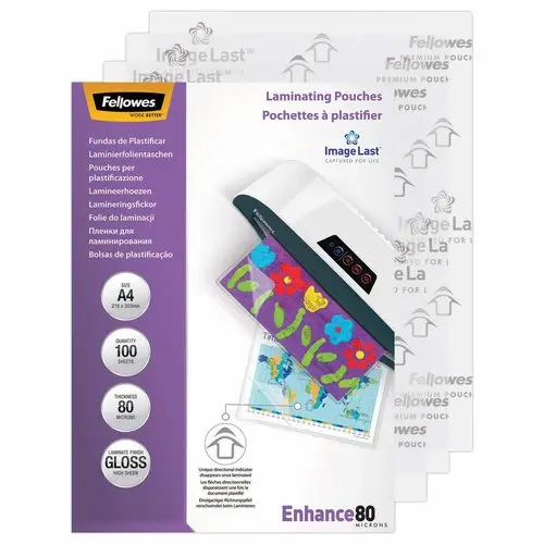 100 Pochettes de plastification à chaud A4 - 2 x 80 microns - FELLOWES photo du produit