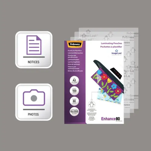 100 Pochettes de plastification ImageLast brillantes - A3 - 80&micro; - Fellowes photo du produit