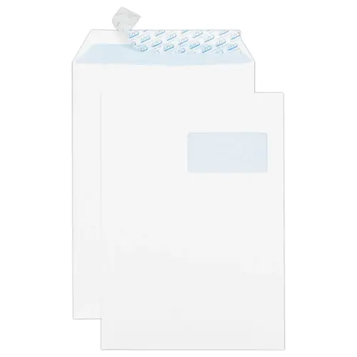 50 Pochettes blanches bande siliconée 229x324 mm avec fenêtre 50x100 90g photo du produit