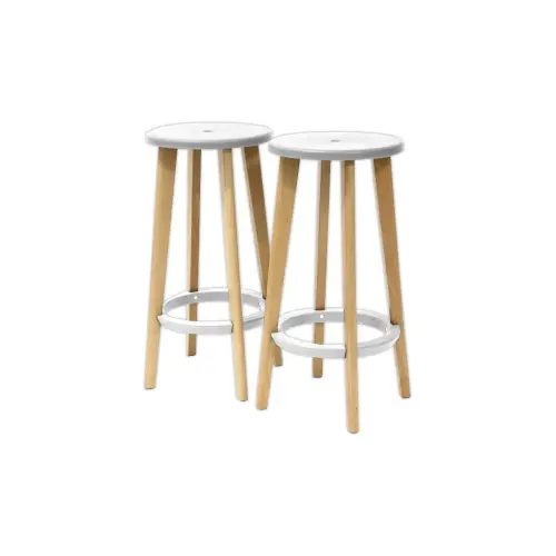 2 Tabourets WOODY pied hêtre assise blanche montés photo du produit