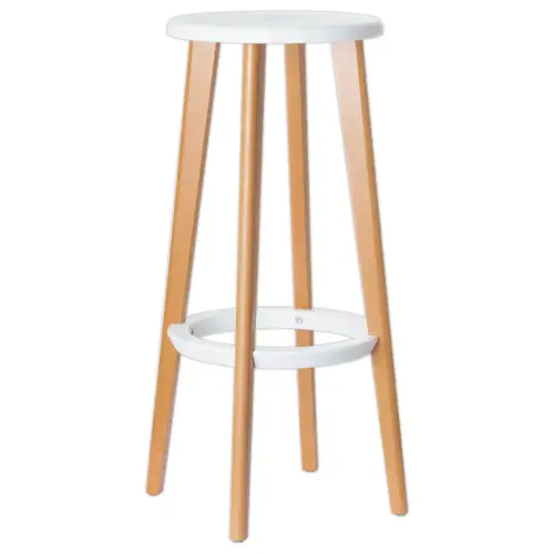 2 Tabourets WOODY pied hêtre assise blanche montés photo du produit