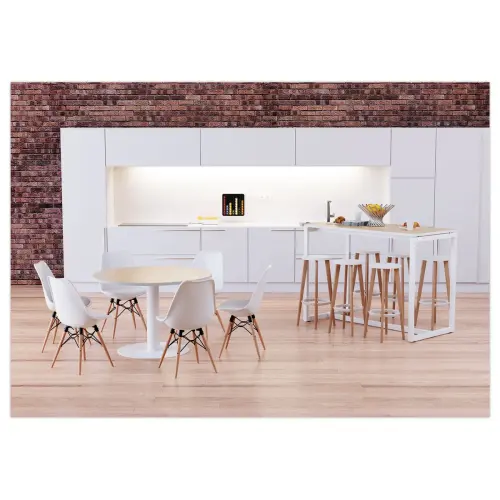 Table EASYDESK ronde &Oslash;115cm pied blancplateau h&ecirc;tre photo du produit