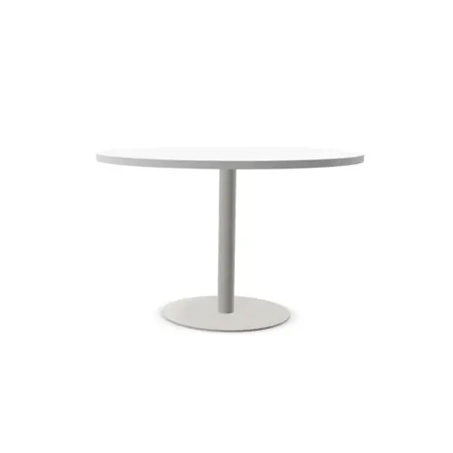 Table ronde diam 116 cm plateau blanc pied argent pied tulipe photo du produit