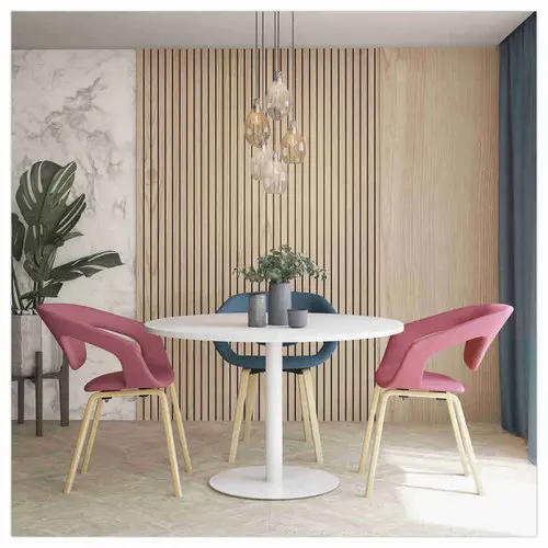 Table ronde diam 116 cm plateau gris pied argent pied tulipe photo du produit