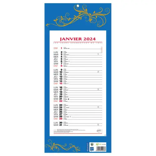 Calendrier mensuel à effeuiller - 19x42cm - Bleu - Janvier à décembre -  BOUCHUT GRANDREMY