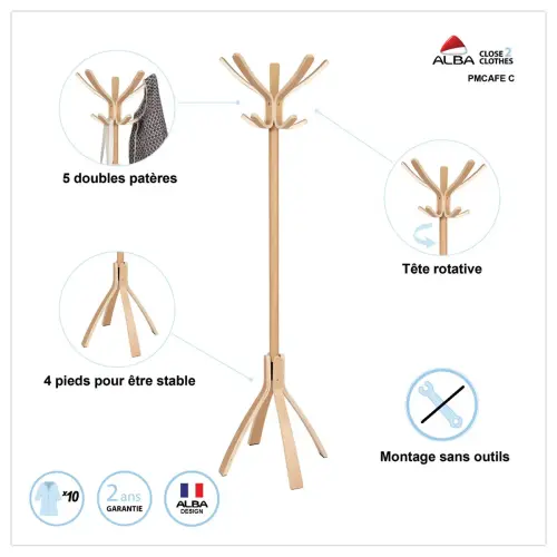 Portemanteau café tout bois clair photo du produit