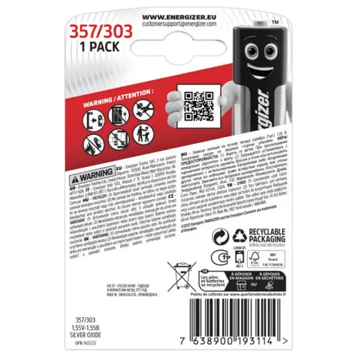 Pile oxyde d'argent 357/303 - 1,55V - Energizer photo du produit