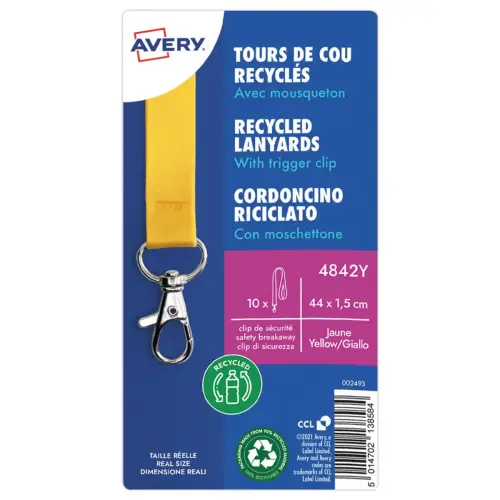 10 Tours de cou recyclés - Avec mousqueton - Jaune - Avery photo du produit