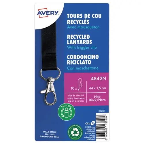 10 Tours de cou recyclés - Avec mousqueton - Noir - Avery photo du produit