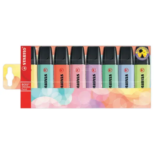 8 Surligneurs BOSS ORIGINAL Pastel - Pointe biseautée - Coloris assortis - Stabilo photo du produit
