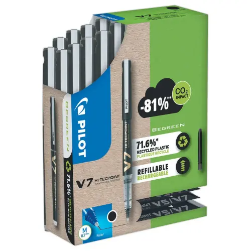 10 Rollers Pilot V7 + 30 recharges (dont la moitié gratuites) - noir photo du produit