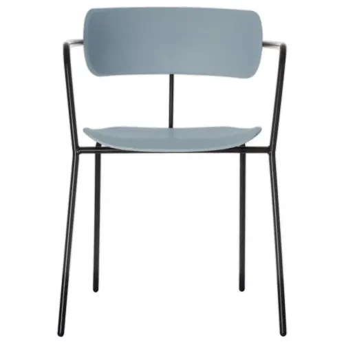 2 Chaises bistro pieds noirs assise bleue mont&eacute;es photo du produit