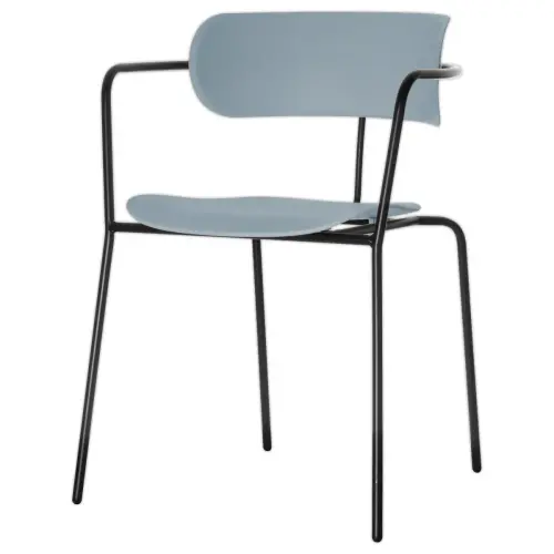 2 Chaises bistro pieds noirs assise bleue mont&eacute;es photo du produit