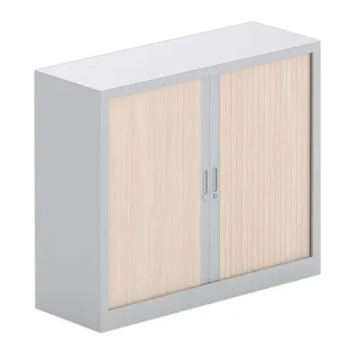 Armoire basse à rideaux - 100 x 120 cm - Alu et acacia clair photo du produit