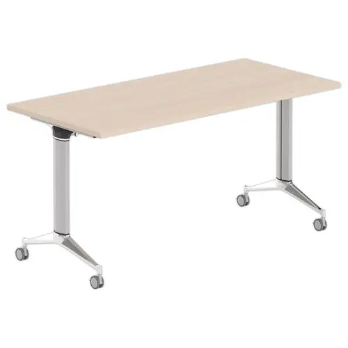 Table rabattable &agrave; roulettes - 150 x 70 cm - Acacia/alu photo du produit