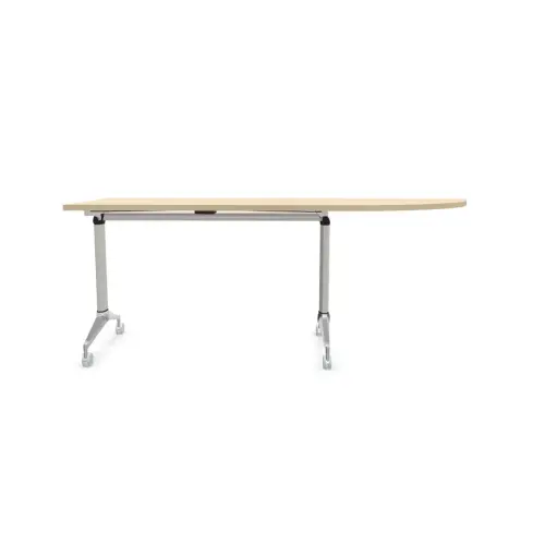 Table rabattable &agrave; roulettes - Angle &agrave; droite - Acacia clair et alu - 190x70 cm photo du produit