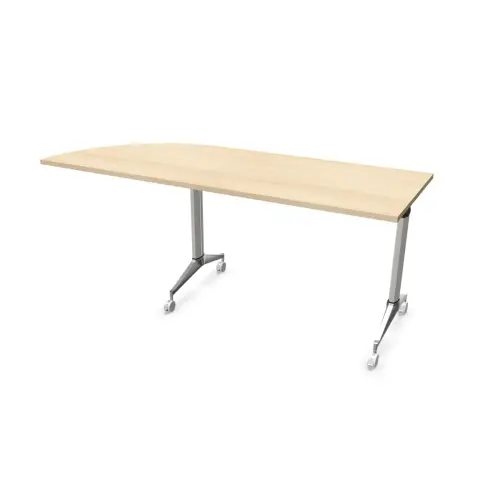 Table rabattable &agrave; roulettes - Angle &agrave; droite - Acacia clair et alu - 190x70 cm photo du produit