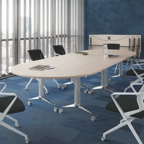 Table rabattable &agrave; roulettes - Angle gauche - Acacia clair et alu - 190x70 cm photo du produit