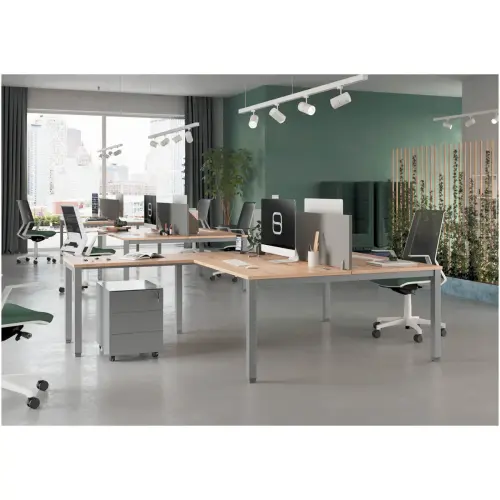 Bureau vis à vis 4 pieds 160 X 160 X 74 hêtre/blanc photo du produit