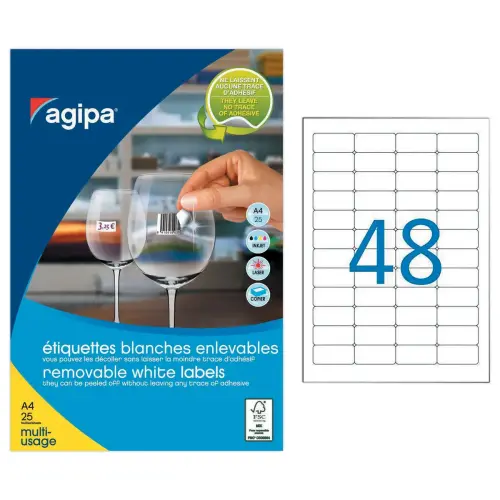 25 Planches d'étiquettes enlevables laser45,7x21,2 mm 1200 étiq/boîte photo du produit
