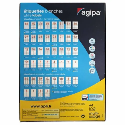 100 Planches d'étiquettes multi-usages - 210x297 mm - APLI photo du produit