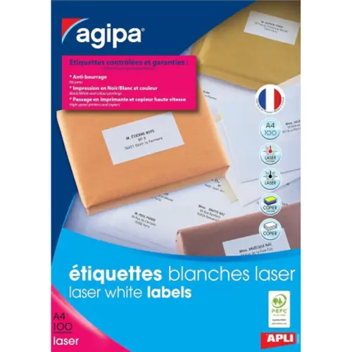 100 Planches d'étiquettes laser L99,1xH38,1 mm soit 1400 étiq/boîte photo du produit