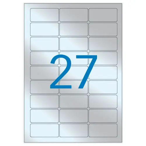 20 Planches d'&eacute;tiquettes inalt&eacute;rables laser 63,5x29,6mm 540 &eacute;tiq. argent photo du produit