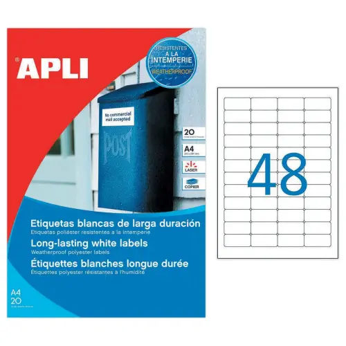 20 Planches d'étiquettes inaltérables laser 45,7x21,2mm 960 étiq. blanc photo du produit