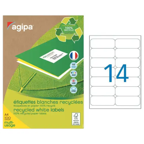 100 Planches d'étiquettes laser 100% recyclées 99,1X38,1 mm soit 1400 étiq photo du produit
