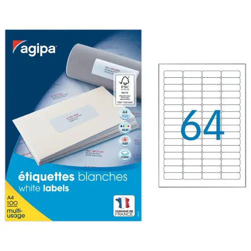 100 Planches de mini étiquettes 45,7x 16,9mm soit 6400 étiq/boîte photo du produit