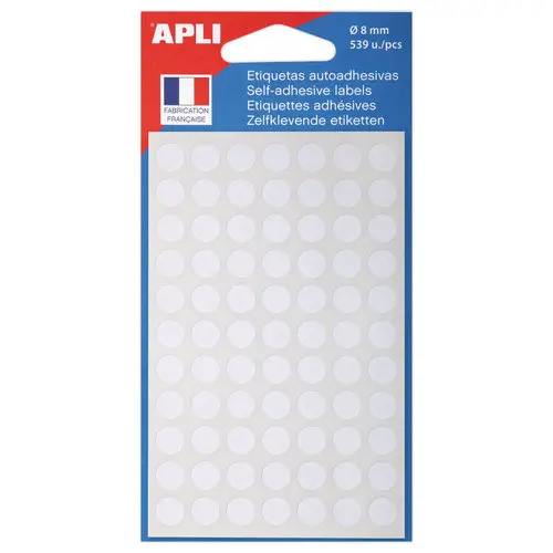 539 Pastilles gommettes de signalisation rondes, &Oslash; 8mm, blanc photo du produit