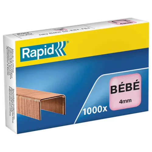 1000 Agrafes B&eacute;b&eacute; cuivr&eacute;es pour agrafeuses de bureau - 4 mm - RAPID photo du produit