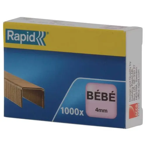 1000 Agrafes B&eacute;b&eacute; cuivr&eacute;es pour agrafeuses de bureau - 4 mm - RAPID photo du produit