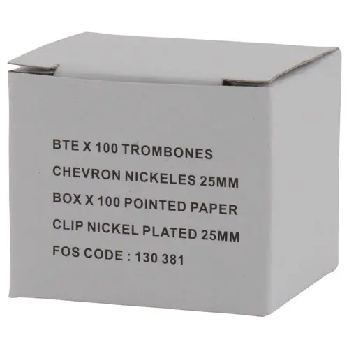 100 Trombones acier nickel&eacute; - 25 mm photo du produit