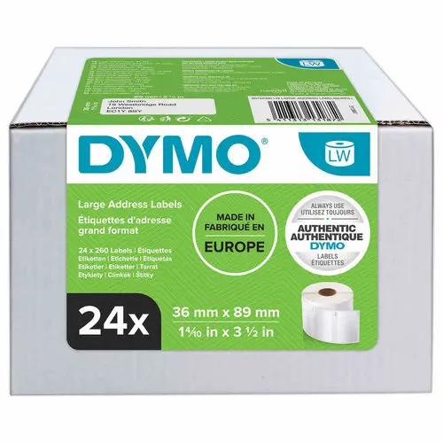 Pack de 24 Rouleaux de 260 étiquettes blanches 36x89 mm pour DYMO Label Writer photo du produit