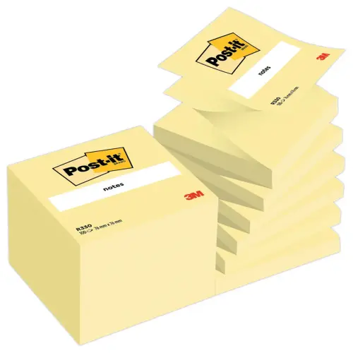 12 Notes repositionnables ZNotes  - 76x76 mm- jaune - 100 feuilles - POST IT photo du produit