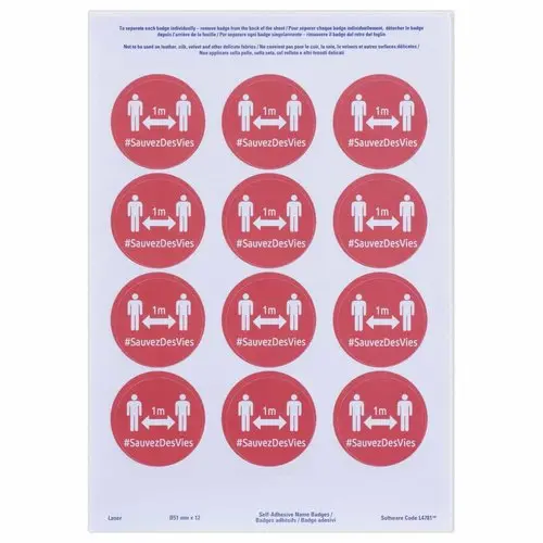 24 Badges adh&eacute;sifs ronds rouge DISTANCIATION SOCIALE photo du produit