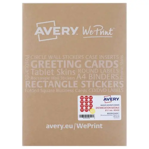 24 Badges adh&eacute;sifs ronds rouge DISTANCIATION SOCIALE photo du produit