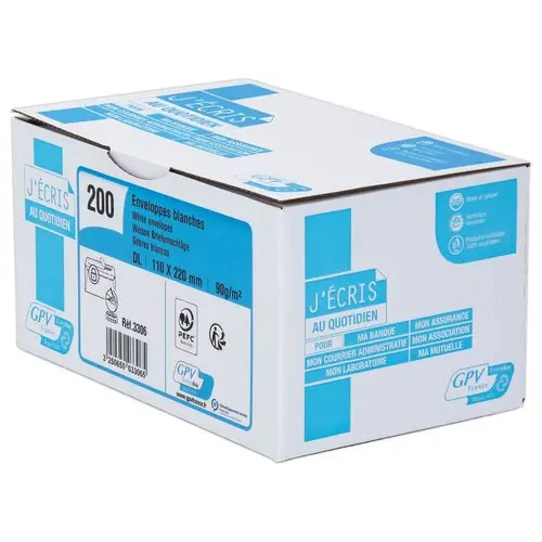 200 Enveloppes DL blanches - 110 x 220 mm - Gpv Every Day photo du produit