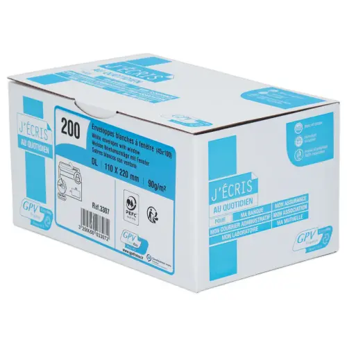 200 Enveloppes blanches avec fen&ecirc;tre - 110 x 220 mm - GPV photo du produit
