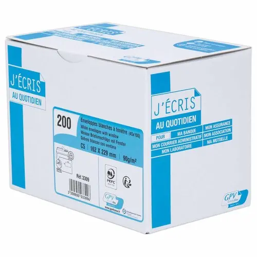 200 Enveloppes blanches avec fenêtre - 162 x 229 mm - GPV EVERY DAY photo du produit