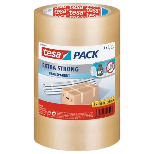 3 Rouleaux adh&eacute;sif d'emballage Extra Strong - 66 m x 50 mm - Transparent - TESA photo du produit