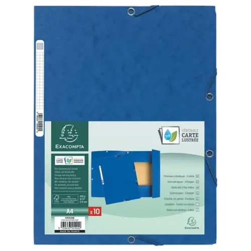 Chemise 3 rabats à élastiques carte lustrée - Bleu - Exacompta photo du produit