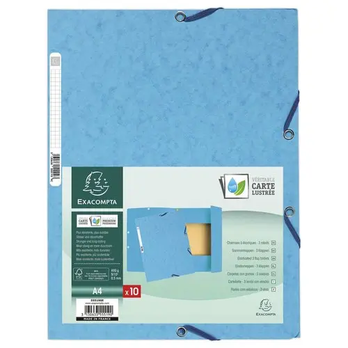 Chemise 3 rabats à élastiques carte lustrée - Bleu clair - EXACOMPTA photo du produit