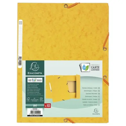 Chemise 3 rabats &agrave; &eacute;lastiques carte lustr&eacute;e - Jaune - Exacompta photo du produit