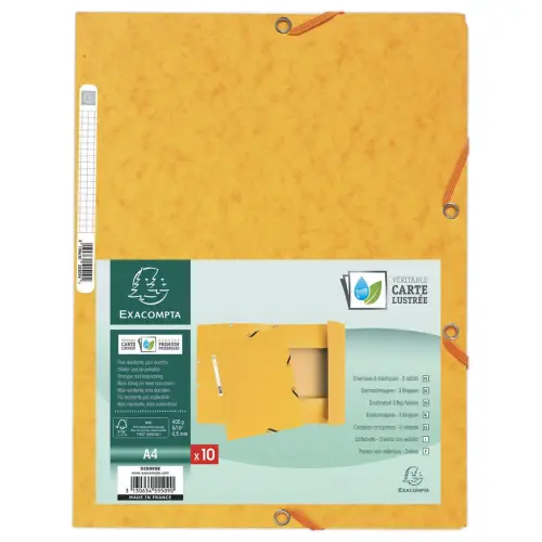 Chemise 3 rabats à élastiques carte lustrée - Jaune - Exacompta photo du produit