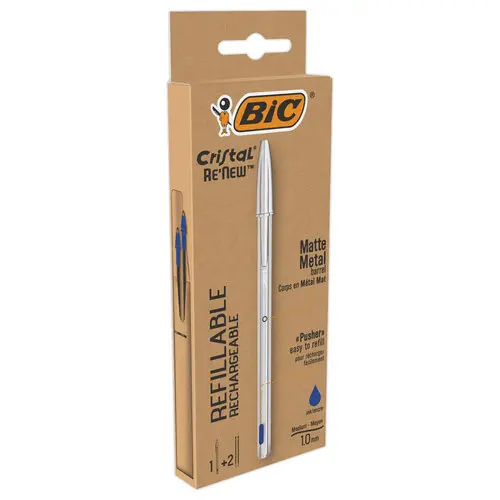 Stylo bille Bic Cristal Re'New - Bleu - Avec 2 recharges - BIC photo du produit