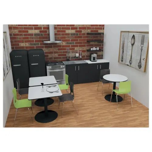 Table de restauration stratifiée carrée- 80x 80 cm - blanc pieds noirs photo du produit