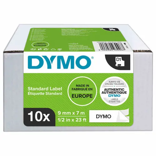 10 Rubans pour titreuse DYMO D1 9mm blanc impression noire photo du produit