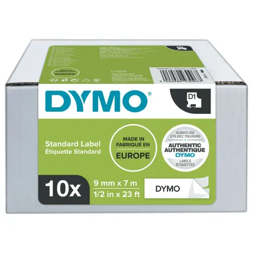 10 Rubans pour titreuse DYMO D1 9mm blanc impression noire photo du produit